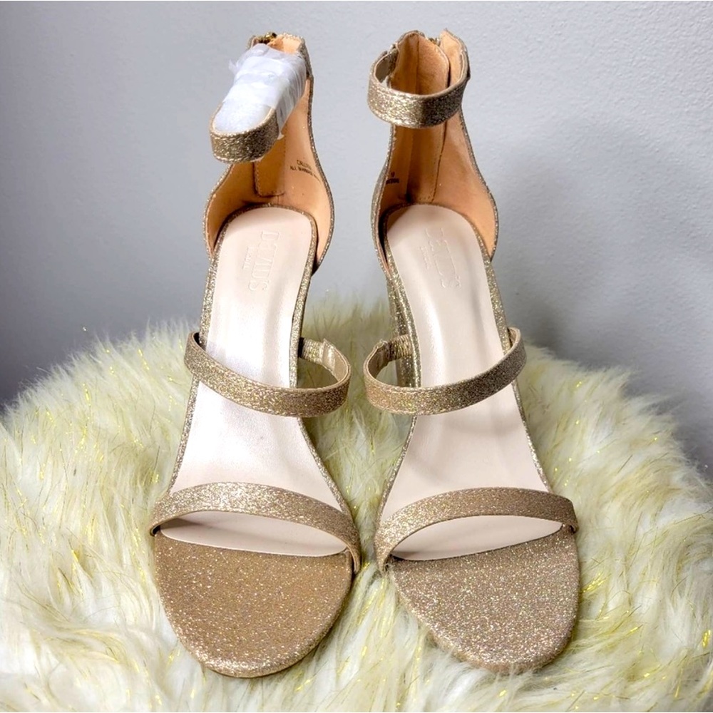 EUC: David’s Bridal Champagne Glitter Triple Strap Heels